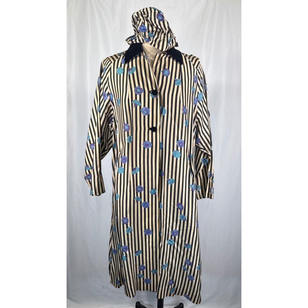 Vintage Lawrence of London Silk Stripe Floral Trench Coat Duster Hat PROJECT